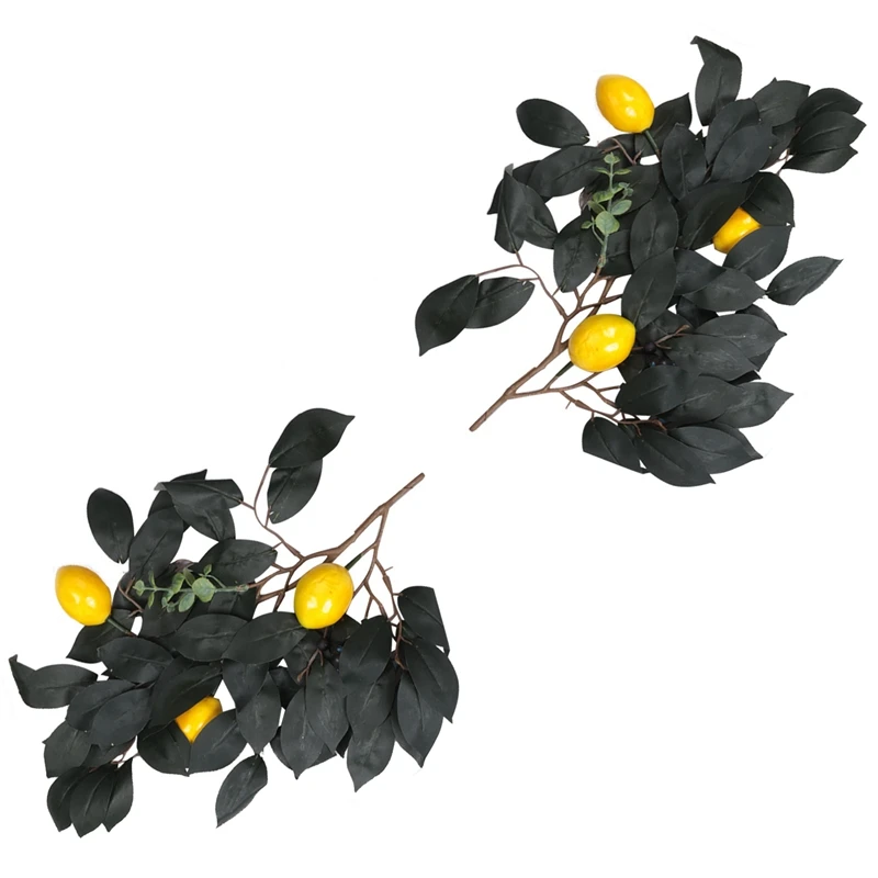 Confezione da 5 rami di limone artificiale, Spray di foglie verdi finte da 36 pollici con frutti di limone, frutta decorativa ghirlanda di ramoscelli verdi