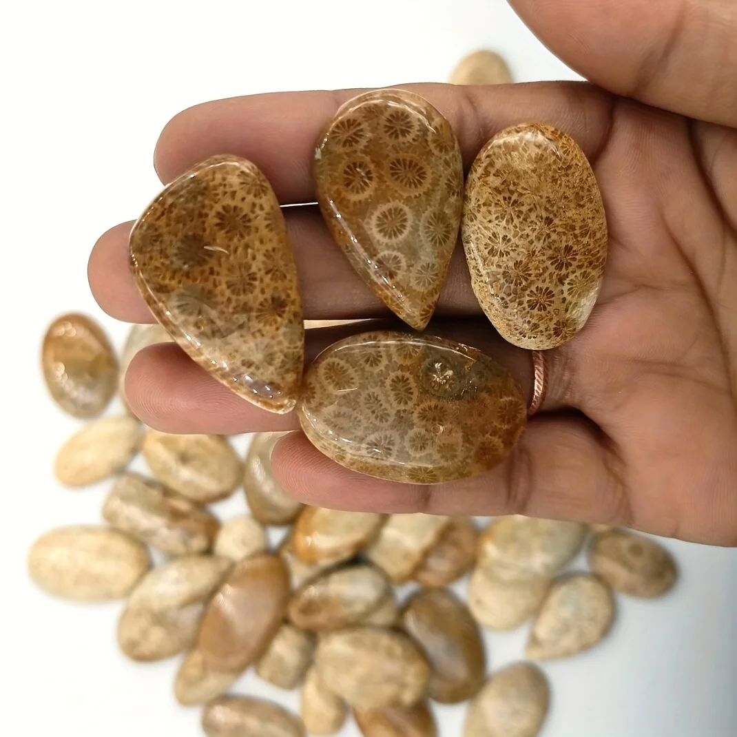 1 قطعة قلادة على شكل دمعة من حجر المرجان الطبيعي المصنوع يدويًا-أحجار كريمة بيضاوية ناعمة مصقولة بوهيمية، مجوهرات جوهرة ميلاد أكتوبر #6