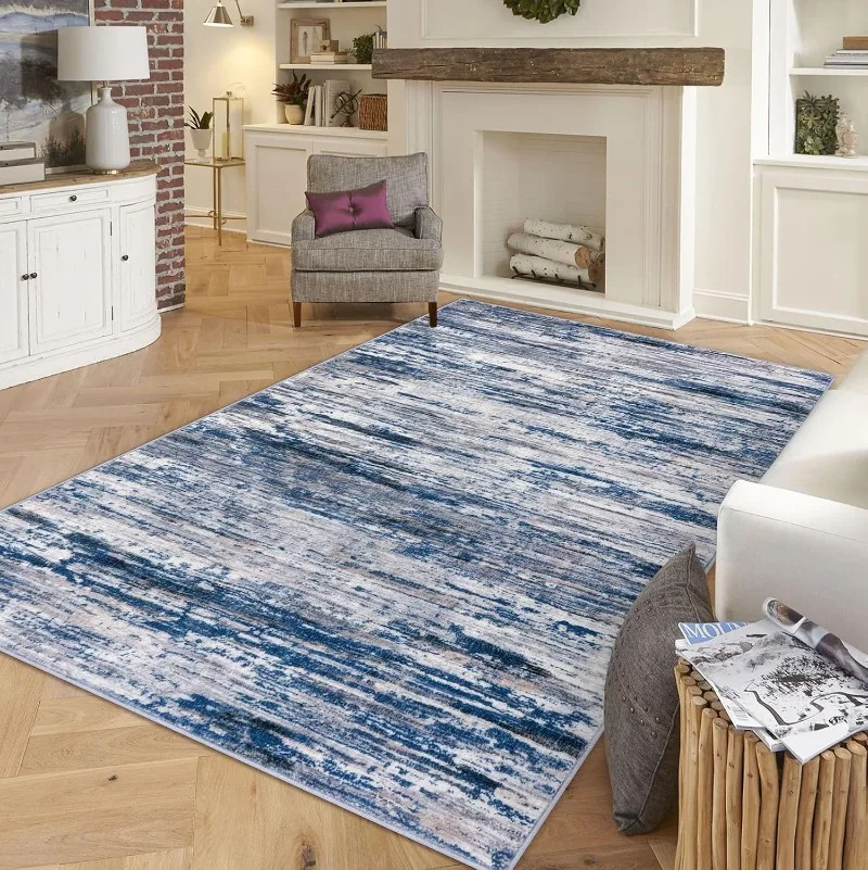 

Navy Blue Gray Neutral Multi 5x7 Modern Abstract Area Rug for Bedroom, Large Super Soft Washable Rug with Non-Slip, Non-Shedding