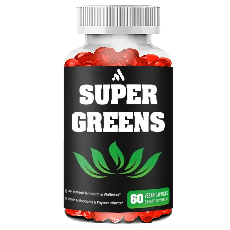 Cápsulas Orgánicas Super Green - Espirulina, Chlorella, Etc. - Antioxidantes, Enzimas Digestivas y Probióticos -60 Cápsulas