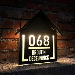 Personalized Customized Solar Outdoor House Sign LED Illuminated Laser Cut Acrylic House Numbers Exterior Family Address Sign