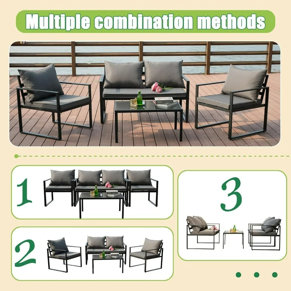 Terrasmeubelset, Metalen Buitenstoelen Sets Van 4, Tuinportiek Balkonmeubelset, Terrasconversatiemeubels Sets