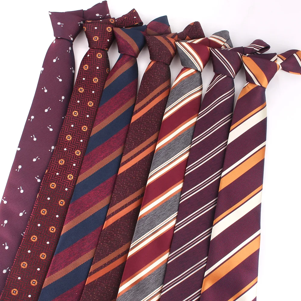 New Striped Ties For Men Women Dark Red Color Necktie For Groomsmen Men\'s Tie For Wedding Fashion Floral Neckties For Gifts