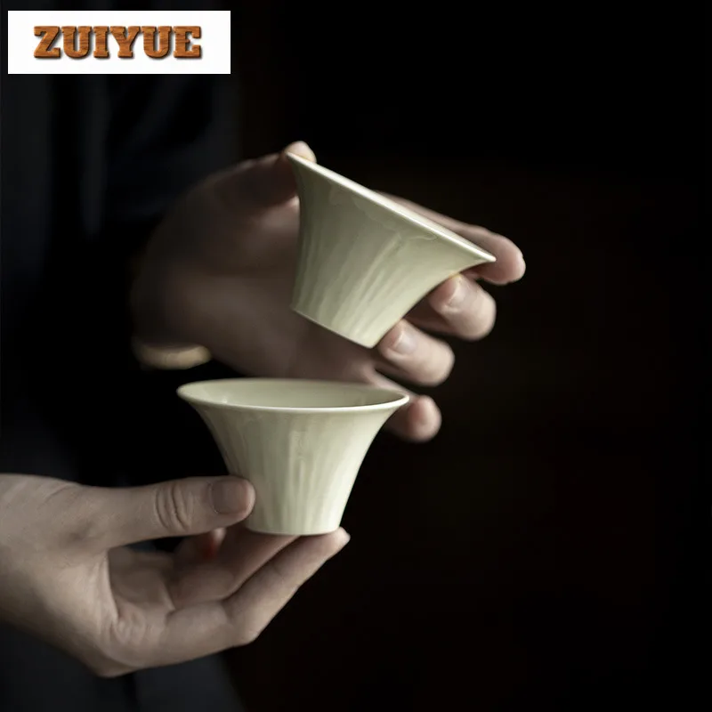 2pc/set Reed Green Handmade Master Cup Boutique Oval Teacup Japanese Tea Bowl Smelling Cup Teaset Accessories Ornaments 40ml