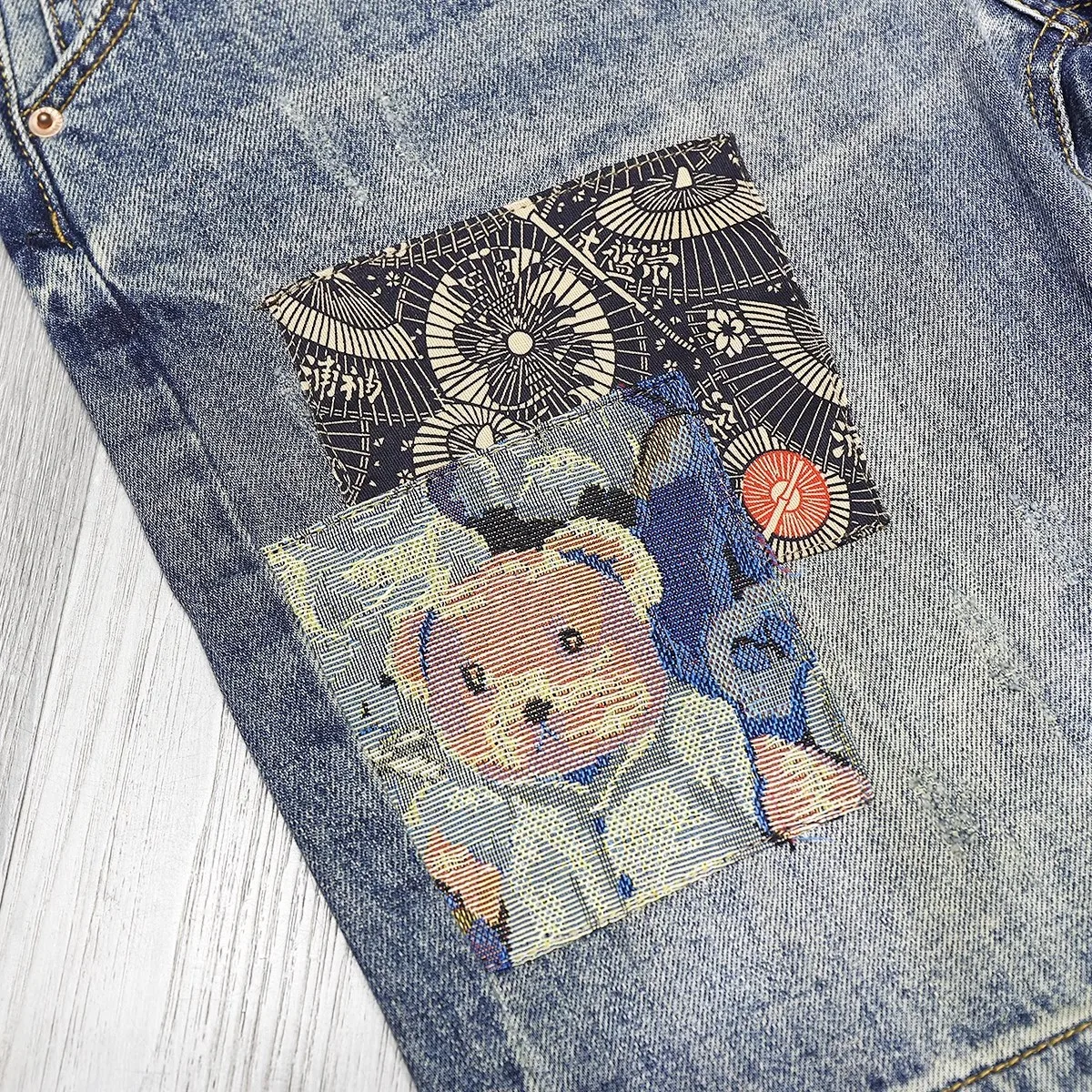 Summer Fashion Men Jeans Retro Washed Blue Straight Fit Ripped Jeans Hombre Patched Designer Hip Hop Vintage Denim Shorts Men