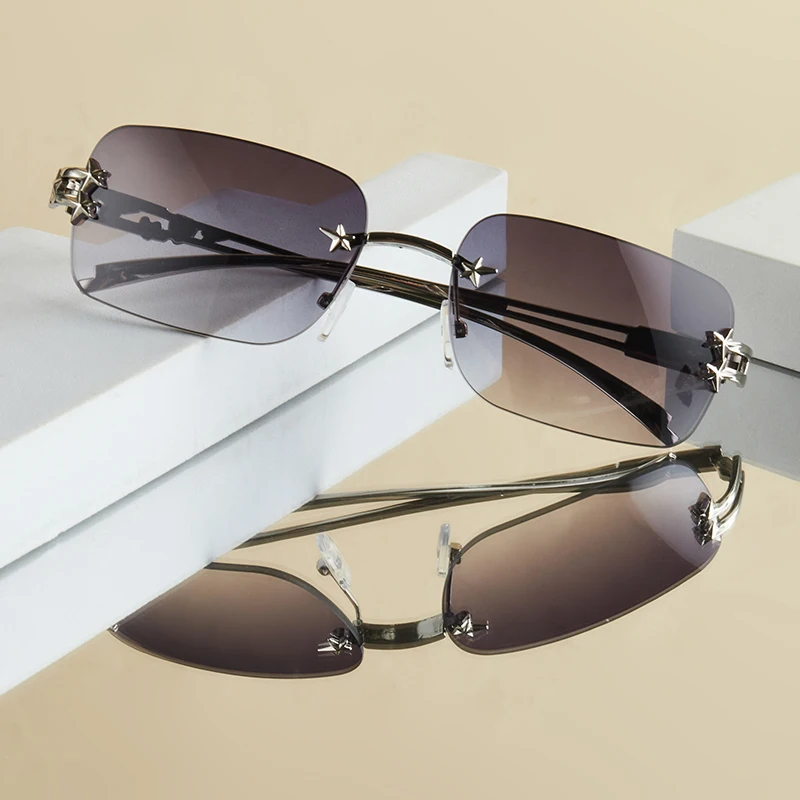 1 Stück Damenmode-Brille, neues Design, rahmenlos, stilvoll, trendiges Sternmuster, vielseitige dekorative Damenbrille, geeignet für D