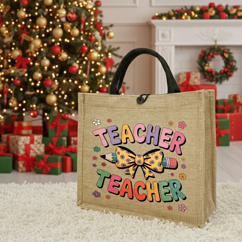 Teacher Tote Bags Shopping Bag Teacher's Day Gifts, Back-to-School Season Christmas Appreciation Shopping Pouch Shoulder Storage