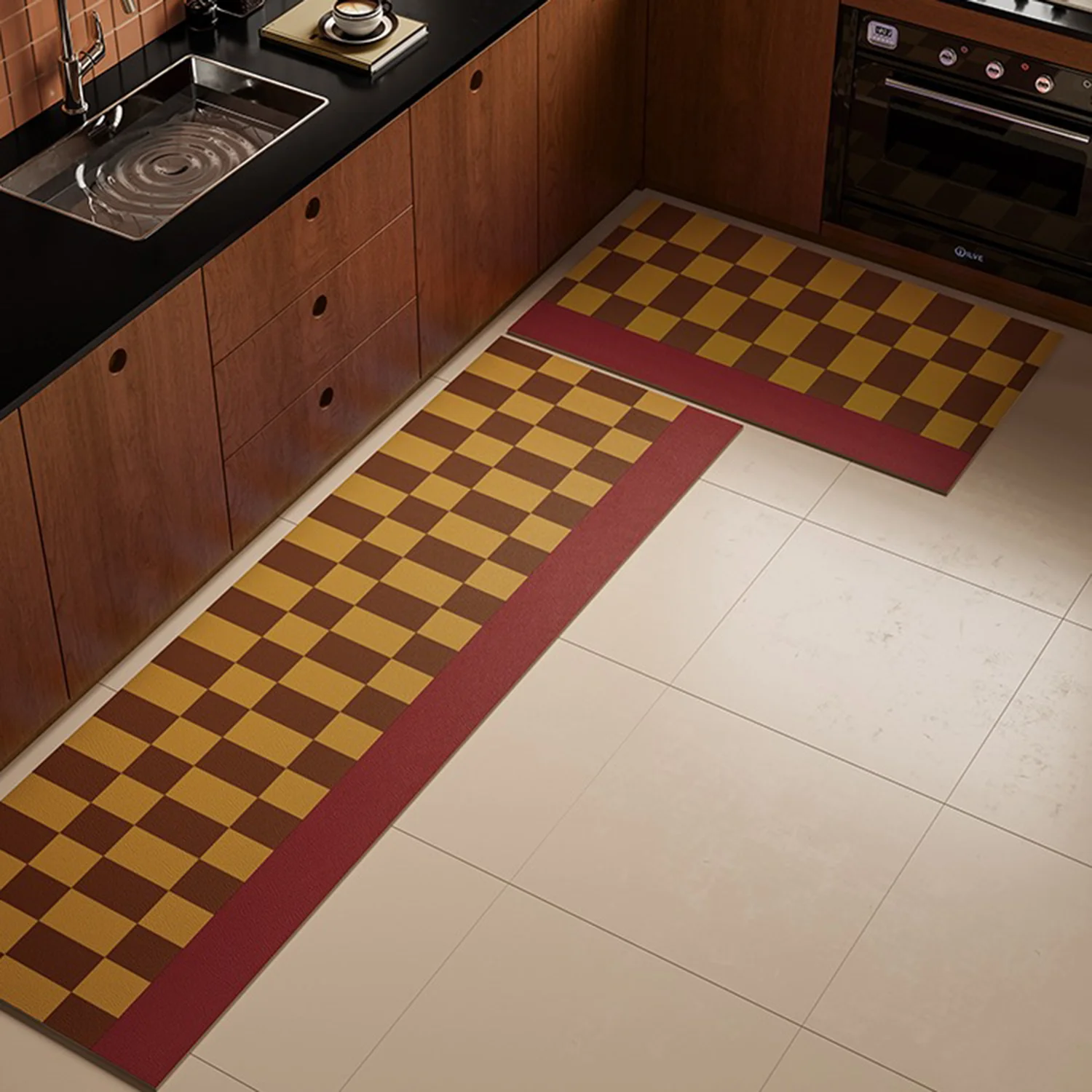 Kitchen Mats Checkerboard Plaid Long Strip Runner Kitchen Rugs Oil-proof Waterproof Carpet PVC Leather Washable Floor Mats Ковер