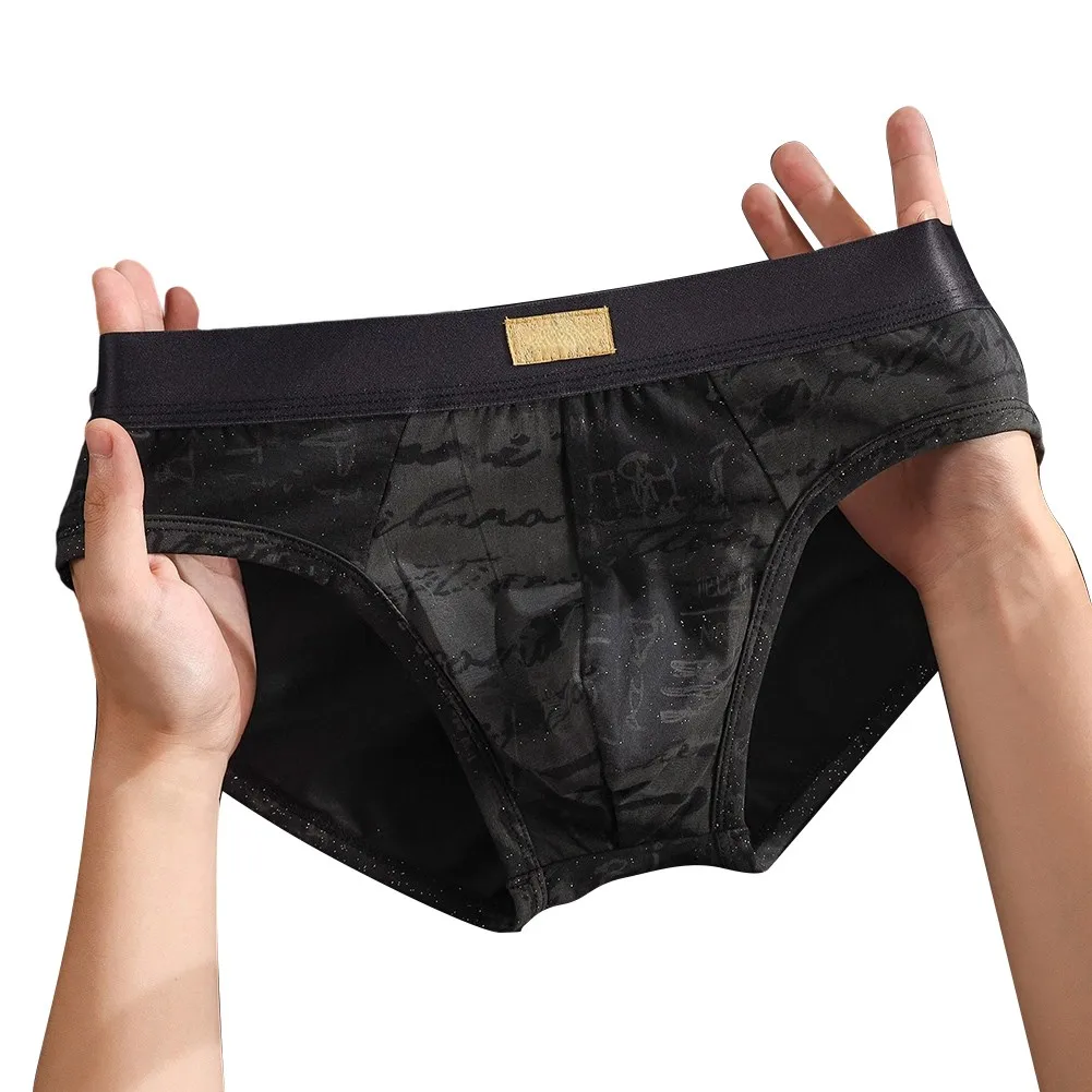 Men Cotton Comfortable Briefs Retro Printed Mid-waist U-shaped Underwear Panties  Daily Intimate Sexy Corner Panties