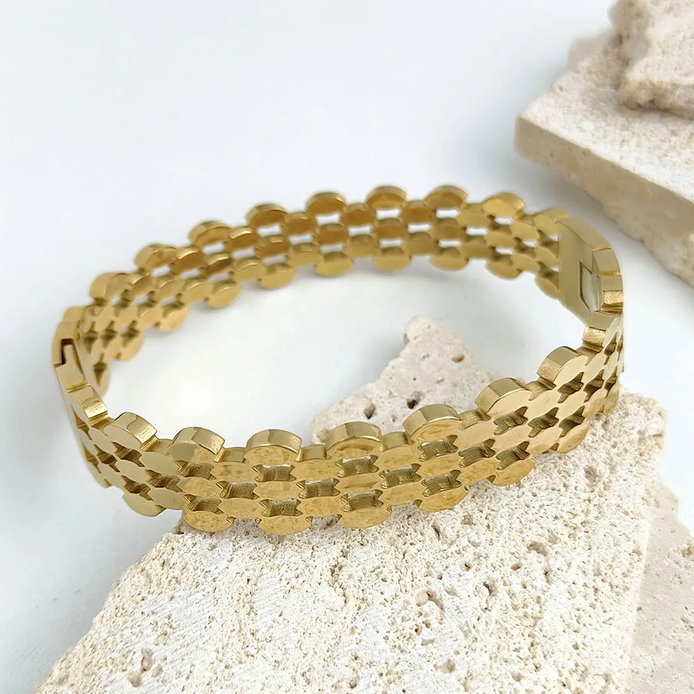 New honeycomb hollow stainless steel gold plated 18K bracelet, high quality waterproof silver jewelry, gift for couples