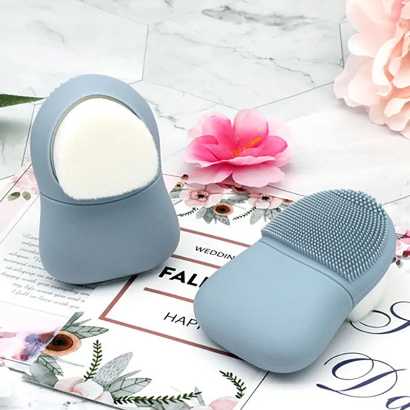 ซิลิโคนนุ่มสองด้านแปรงทําความสะอาดด้วยตนเองรูขุมขน Blackhead Remover MINI Compact ลบแต่งหน้าแปรงทําความสะอาดผิวหน้า