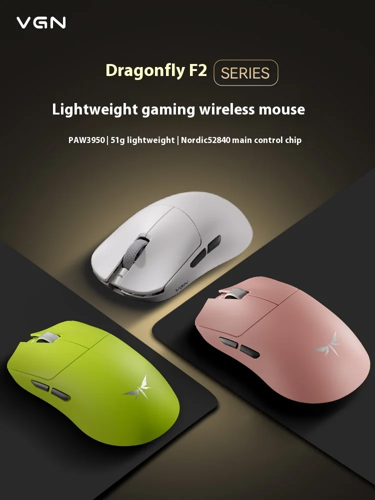 Vgn libélula f2 mouse sem fio tri-mode paw3950 8000hz e-sports gaming ratos leve pc gamer portátil acessórios personalizados