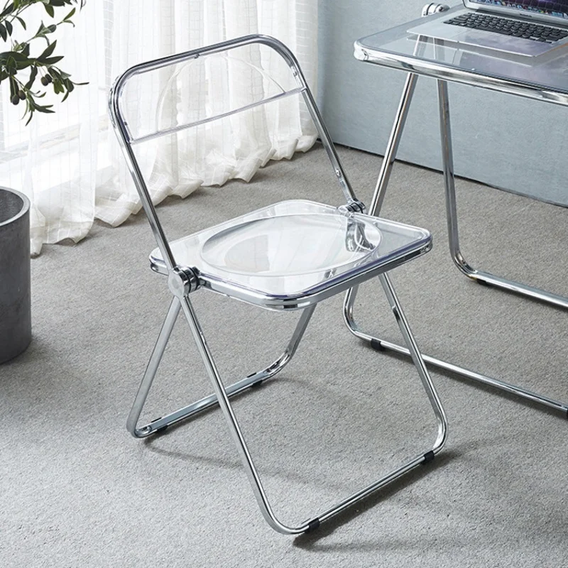 

Modern transparent acrylic folding chair, comfortable backrest chair for home use, minimalist living room, dining chair, clothin