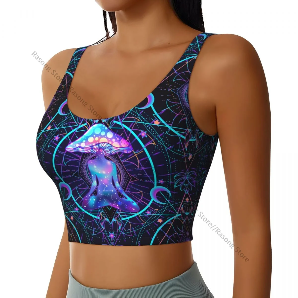 Women Sexy Sports Vest Esoteric Art Mushrooms Geometry Female Streetwear Sport Lingerie Tee Crop Top