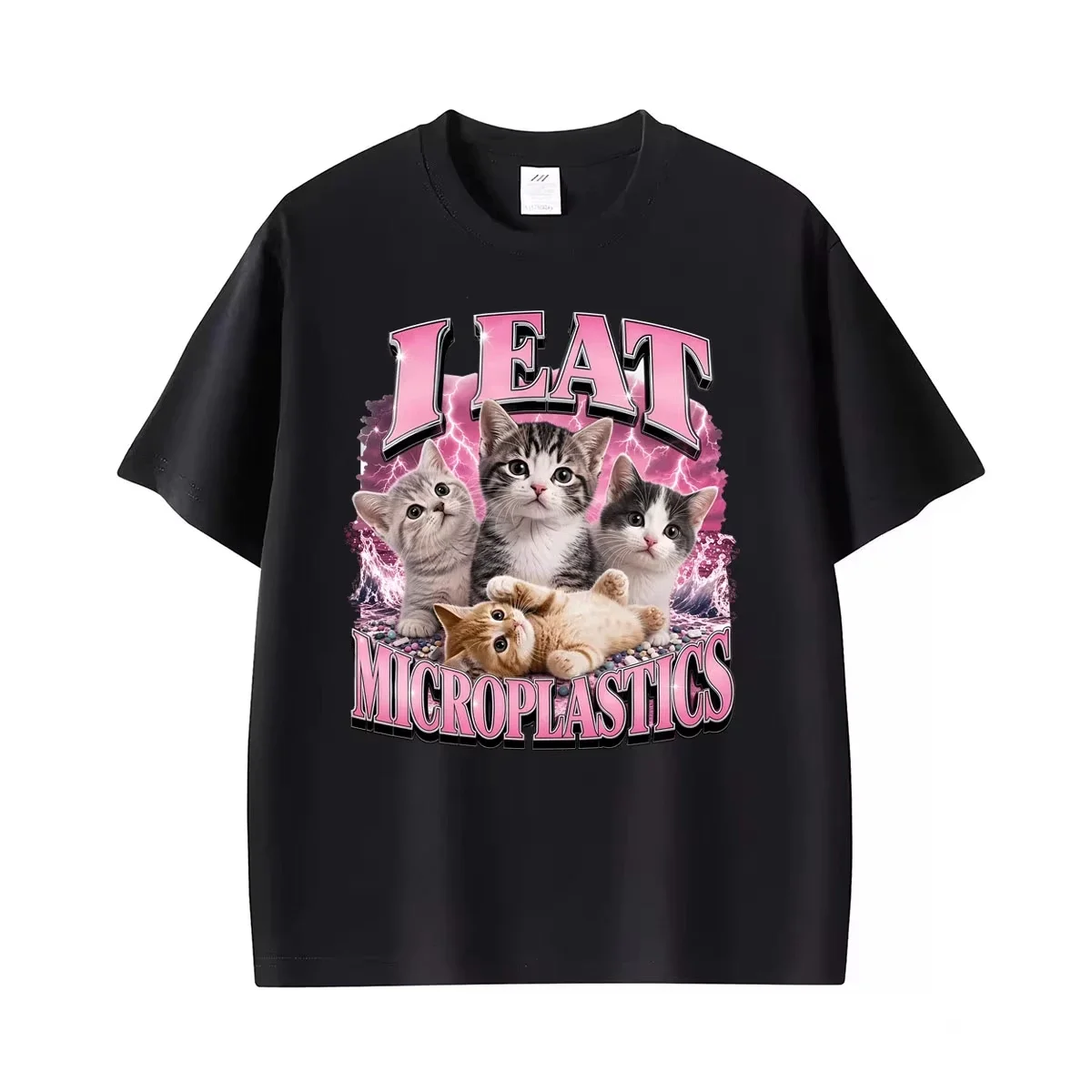 I Eat Microplastils Meme Funny Cat Unhinged Graphic T ShiClothing Humor Loose T-shirt  Casual T Shirt Streetwear