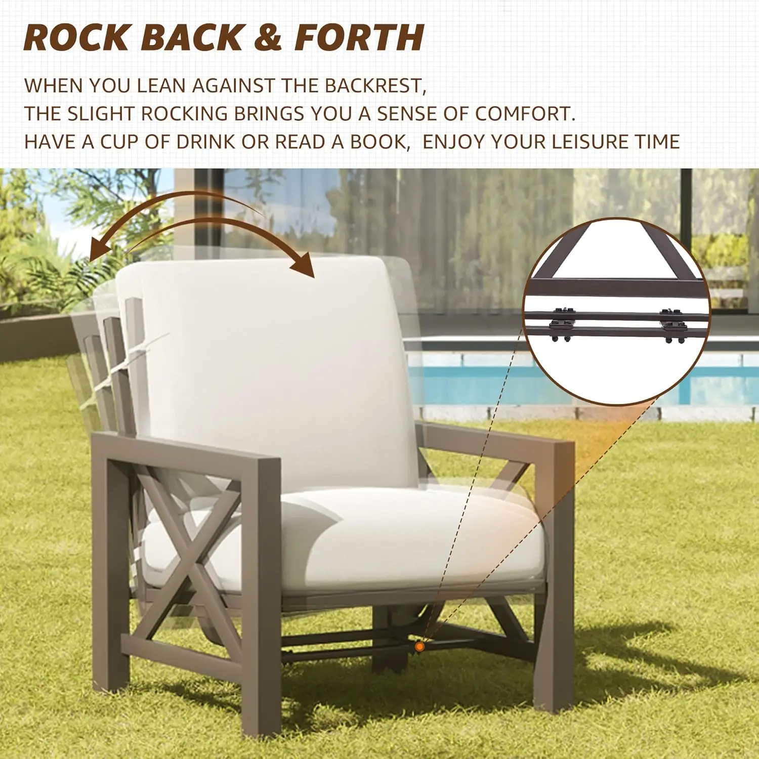 Patio Furniture Sets, 4 Pieces Outdoor Furniture Modern Metal Patio Sectional Sofa Conversation Set,2 Motion Rocking Chairs