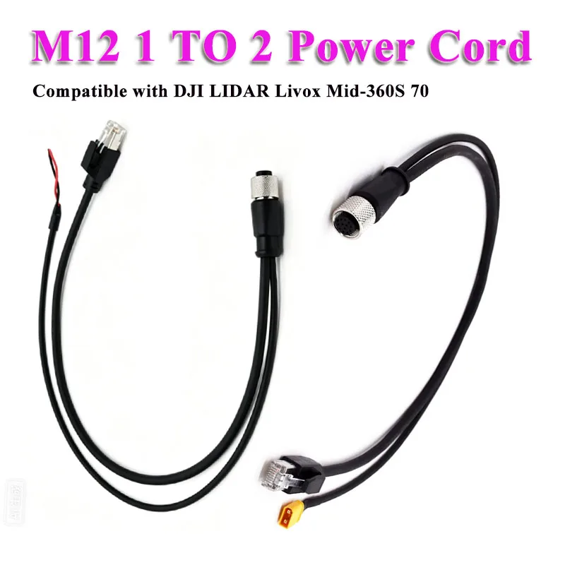 Mid-360S 70 M12 A-type Female Plug 1 to 2 Connection Cable M12-12pin TO DC RJ45 XT60 Power Cord Compatible with DJI LIDAR Livox