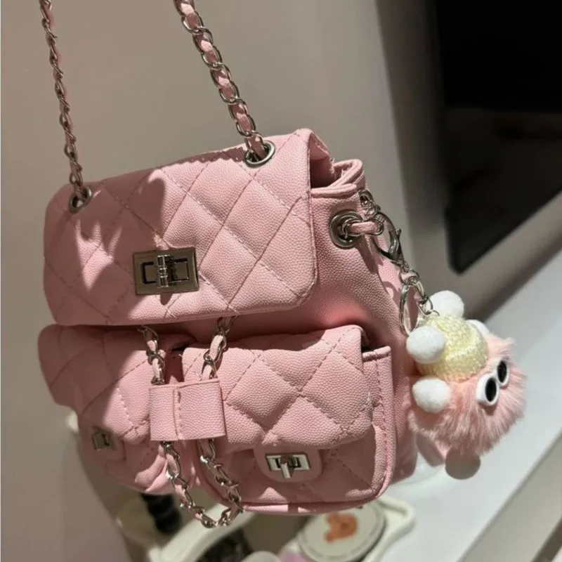 

Рюкзак в корейском стиле с металлической пряжкой и цепочкой, женский кожаный рюкзак с ромбовидным узором, большой вместительности, шикарная женская сумка на каждый день, Mochilas Mujer