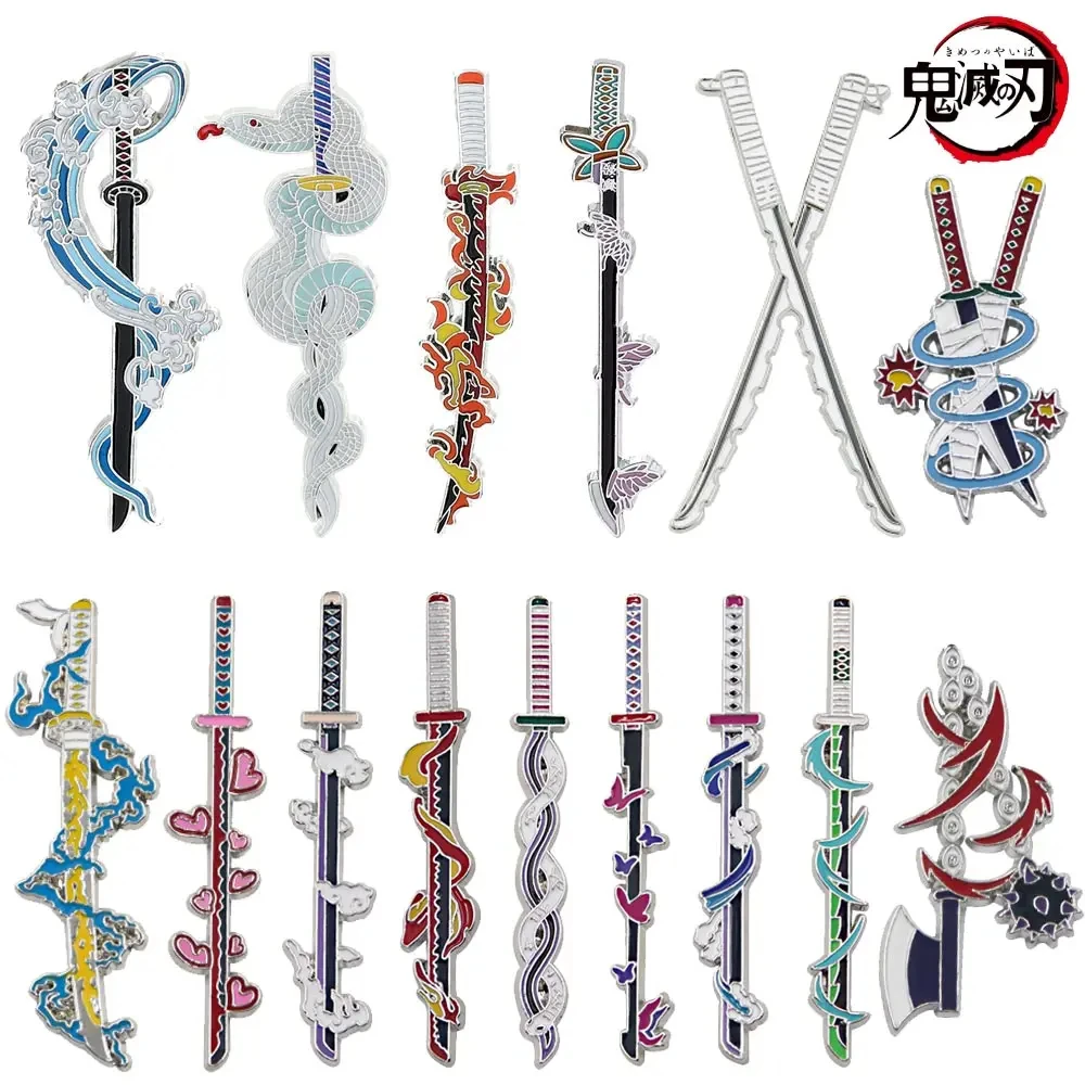 Anime Demon Slayer Brooch Enamel Kimetsu no Yaiba Sword Pins Weapon Badge Fans Cosplay Souvenir Props Backpack Jewelry Gift