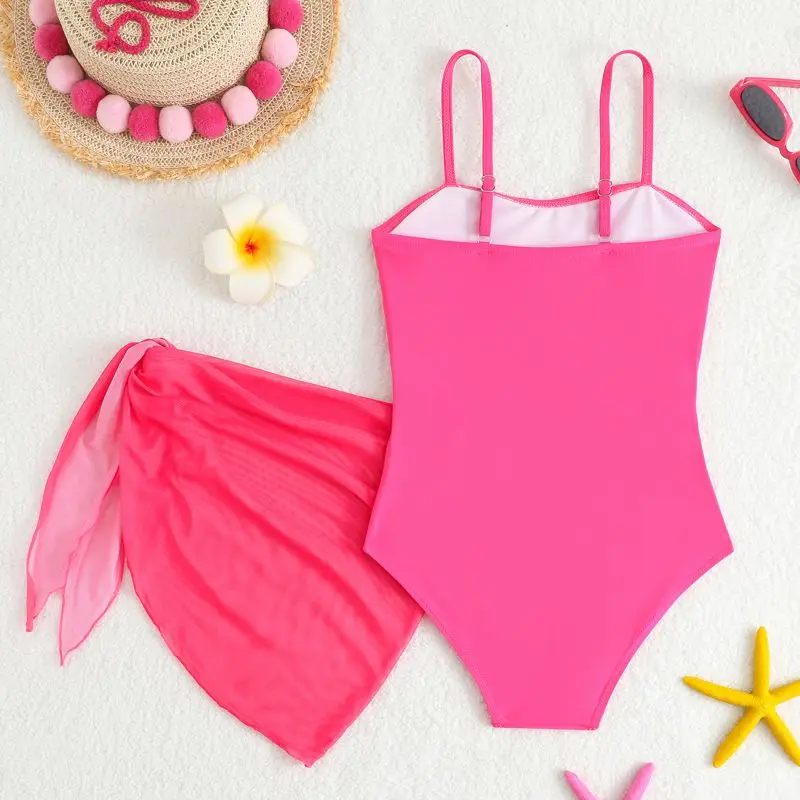 Children Girls One-Piece Swimsuit with Mesh Skirt 7-16 Years Kids Cut Out  Swimwear Teens Bathing Suits image 2