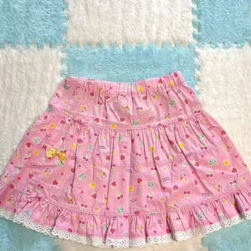 

Kawaii Girl Sweet Pink Mini Skirt Daughter Clothes Versatile Cute Soft Girl Lace Cake Skirts Belt Safety Pants New Clothes