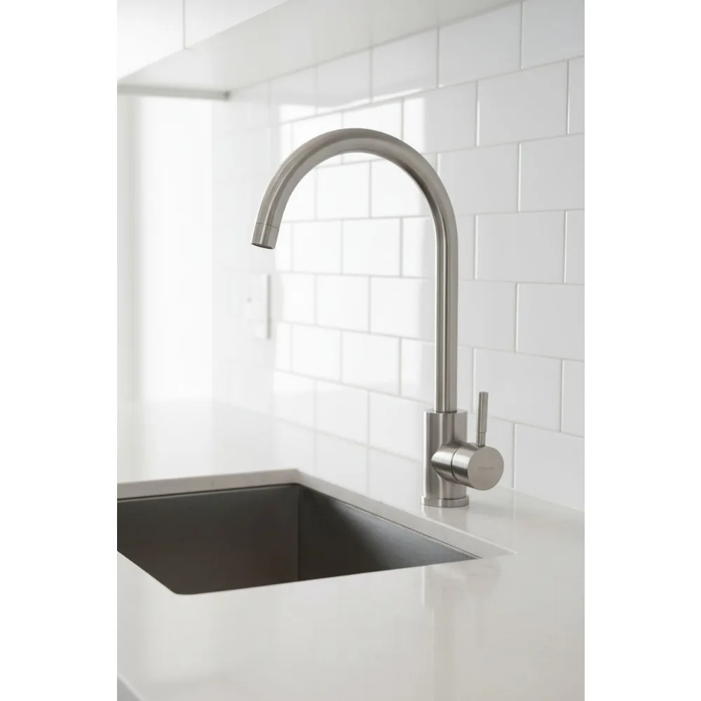 

High Arc Single Handle Kitchen Faucet Stainless Steel Brushed Nickel Modern Commercial Sink