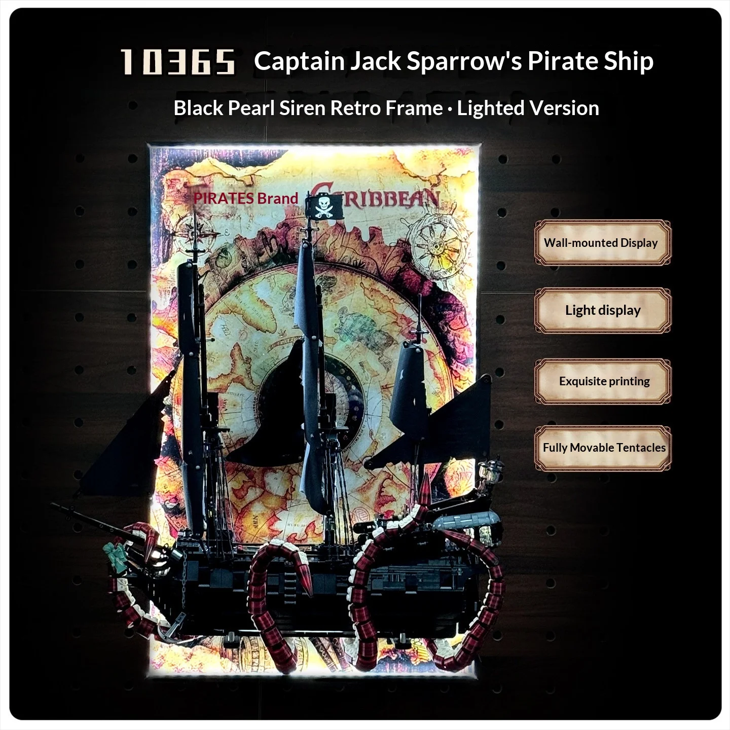 Suitable for 10365 Captain Jack Sparrow's Pirate Ship Black Pearl Siren Vintage Display Frame