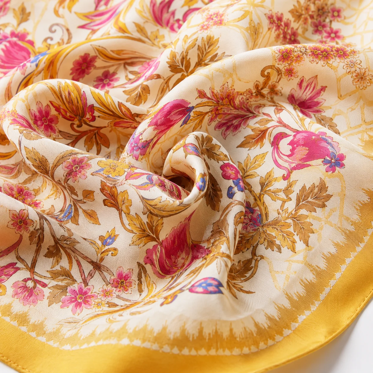 230*110cm Luxury Floral Print Silk Scarf Women Yellow Pink Bohemian Shawl Beach Wrap Headscarf Hijab Large Bandana for Vacation view 6