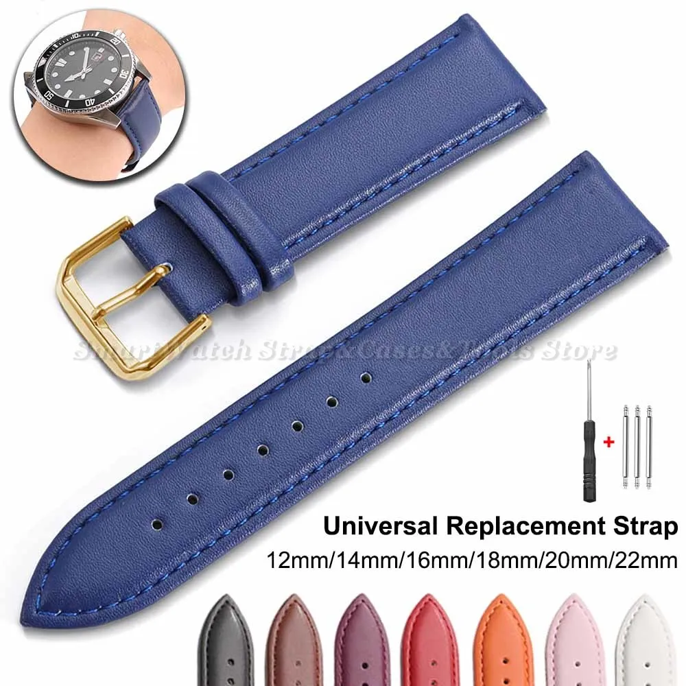 

Universal Calfskin Leather Watch Strap Soft Material Watch Band 12/14/16/18/20/22mm Wristbands with Silver Stainless Steel Clasp
