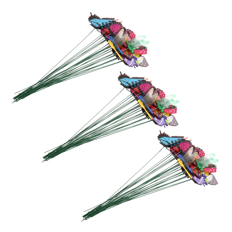 60 Pieces Garden Butterflies Stakes And 4 Pieces Dragonflies Stakes Garden Ornaments, Totally 24 Pieces