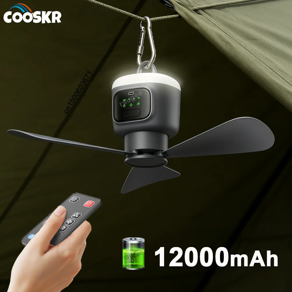 

12000mAh Portable Ceiling Fan Camping Fan Tent Air Circulator Cooler Outdoor Rechargeable Wireless Ceiling Fan LED Light Remote