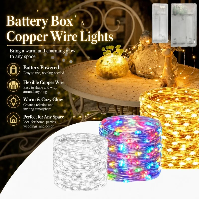 LED String Lights New Year Led Copper Wire Fairy Lights Battery Operated DIY Wedding Party Christmas Decoration Lights