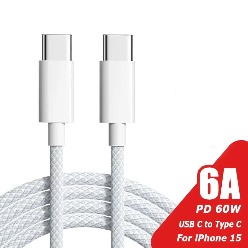 60 واط USB نوع C إلى نوع C كابل الأصلي USB C كابل آيفون 17 16 النسيج كابل ل Xiaomi سامسونج شاحن سريع سلك الهاتف