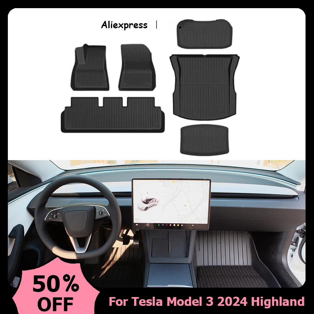 

Trunk Mats Accessories for New Tesla Model 3 Highland 2024 TPE Floor Mats Wear-resistant Foot Pads Waterproof Luggage Mat