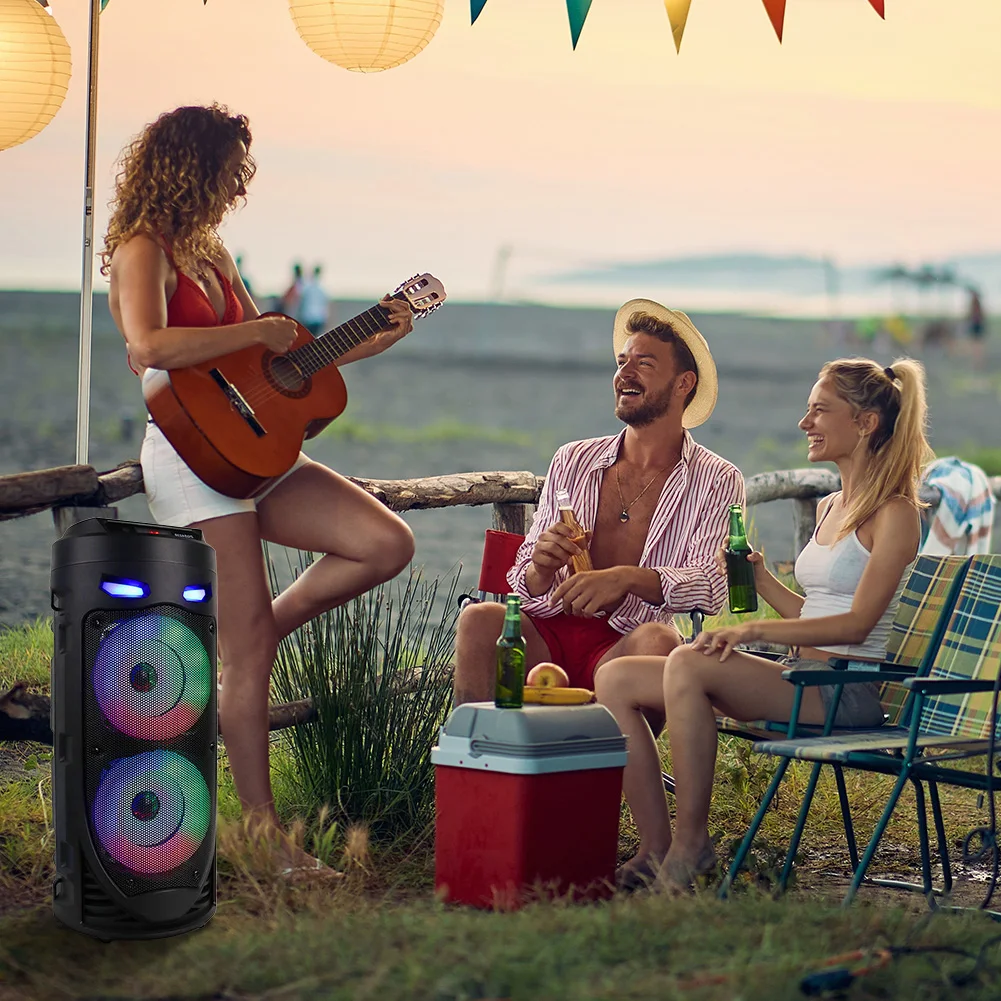 

25W Large Square Dance Portable Bluetooth Speaker with Double Subwoofer LED Colorful Light Soundbar Column KTV Soundbox