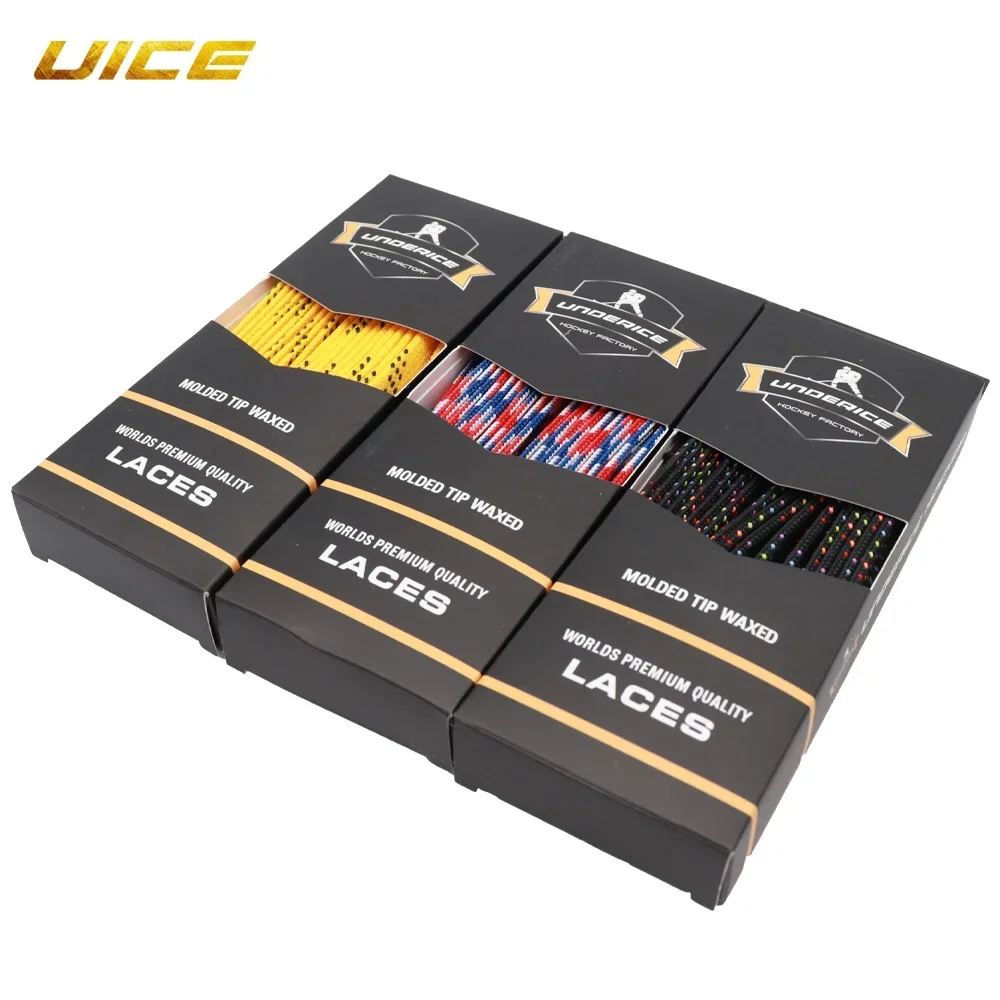 Ice Hockey Shoelaces Box-Packed Ice Hockey Skate Laces 84/96/108/120in Dual Layer Braid Extra Reinforced Waxed Tip Shoelace