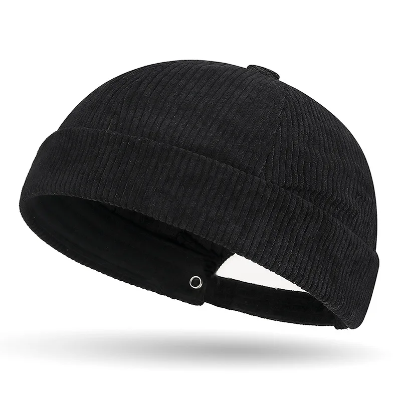 Unisex-Mütze aus dickem Cord ohne Krempe, einfarbig, Tang-Kappe, Street-Hip-Hop-Vintage-Mütze für Damen und Herren, Fahrradkappen – Detail 2