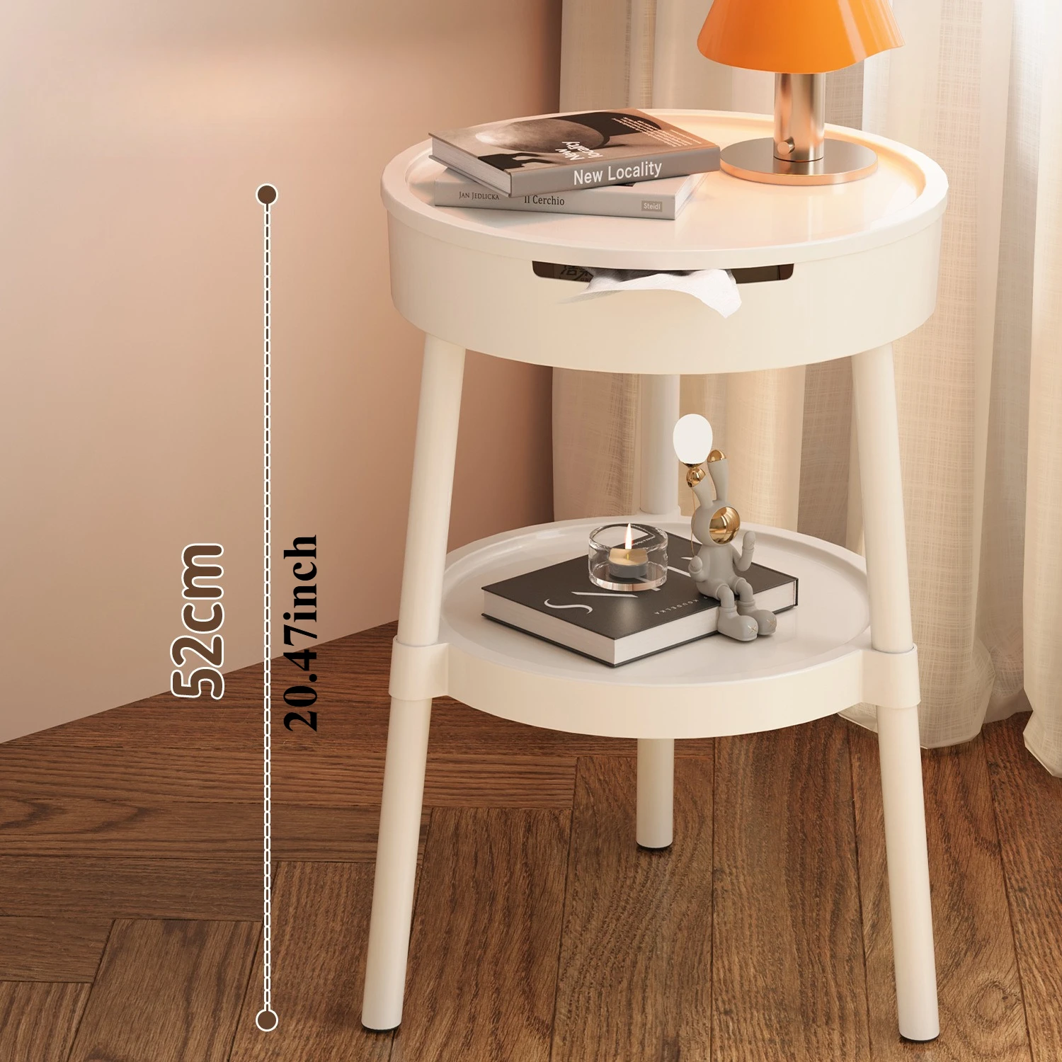 ww-White Round Coffee Tables Creative Fashion Minimalist Nightstand Modern Bedroom Mobile Side Table
