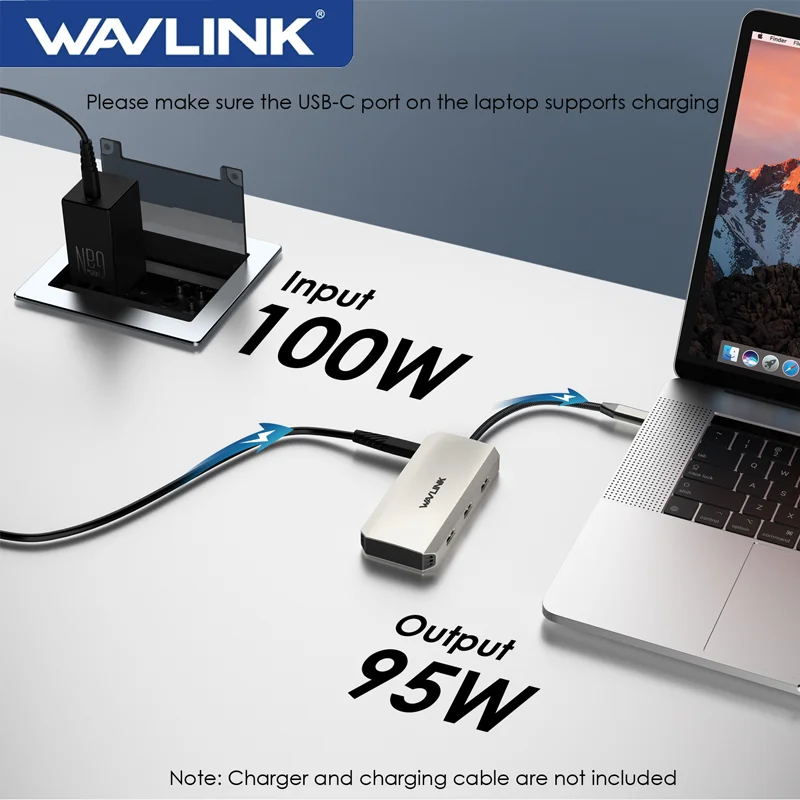 wavlink-usb-c-ドック-トリプルディスプレイ-7-in-1-ラップトップ用、95w-パワーデリバリー、トリプル4k（dp、2hdmi、480mbps）対応、macbook-ラップトップ用