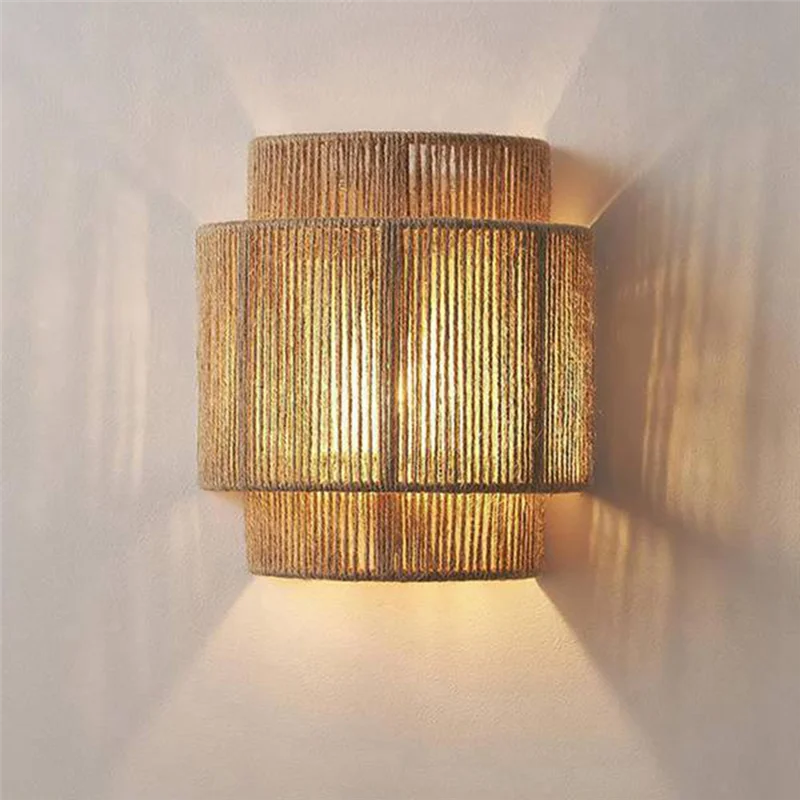 

【Superdeals】Japanese Retro Rattan Weaving Wall Lamp LED Three-Color Light Wall Sconces Room Bedroom Bedside Corridor