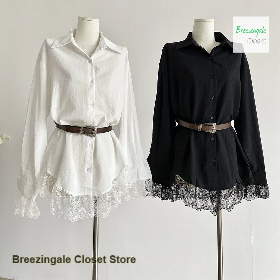 

French solid color fashion irregular lapel dress women spring and summer new belt temperament casual loose long-sleeved shirt