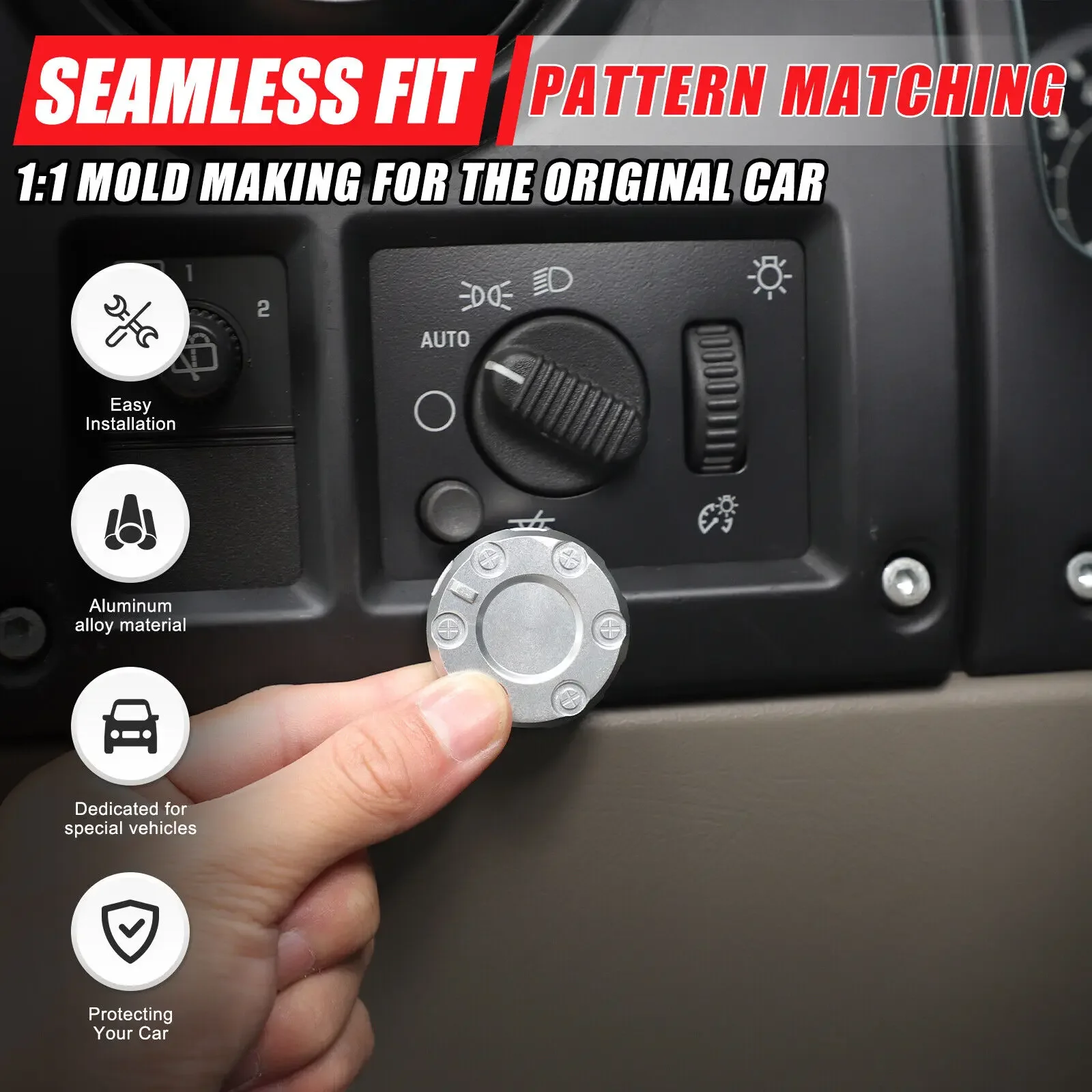 Aluminum Alloy Car Front Headlight Switch Knob Ring Cover For Hummer H2 2003-2007 Mecha Style Protection Caps Accessories