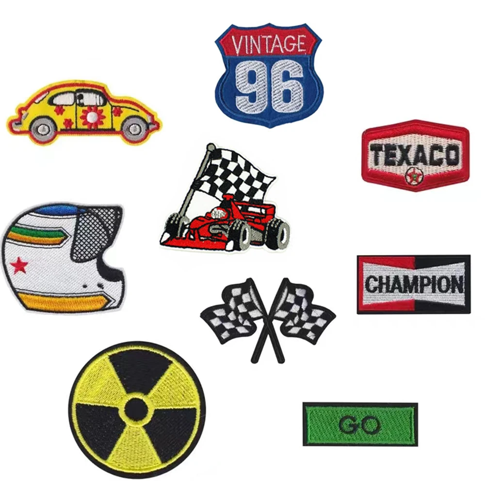 Punk Style Car Race Helmet Locomotive Badge Patch Embroidered Iron Patches for Clothing DIY Clothes Stickers Champion Badges