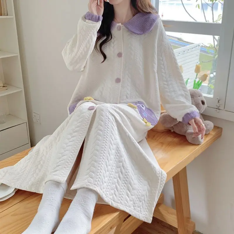 Primavera Otoño Invierno pijamas de mujer de manga larga cárdigan suelto ropa de dormir cómoda camisón de dibujos animados ropa de casa de ocio