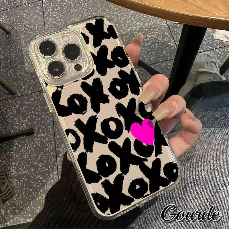 

Gourde Sweet and Cool XOXO Heart Pattern Phone Case for iPhone 16 15 14 12 13 11 Pro Max IP 7 8 Plus X XS XR Xs Max Clear Casing