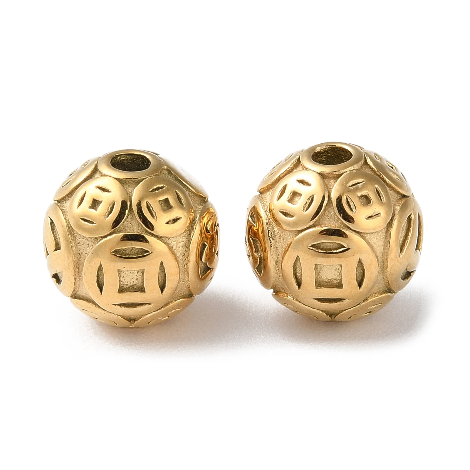 

20pcs Antique Style 304 Stainless Steel Beads with Copper Coin Pattern Antique Color Lucky Beads DIY Jewelry Making Accessories