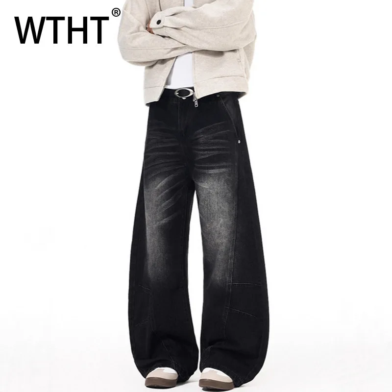 

WTHT винтажные мужские джинсовые брюки со старым сращенным дизайном, модные зимние свободные джинсы с высокой талией 2025 года, мужские 2A2532