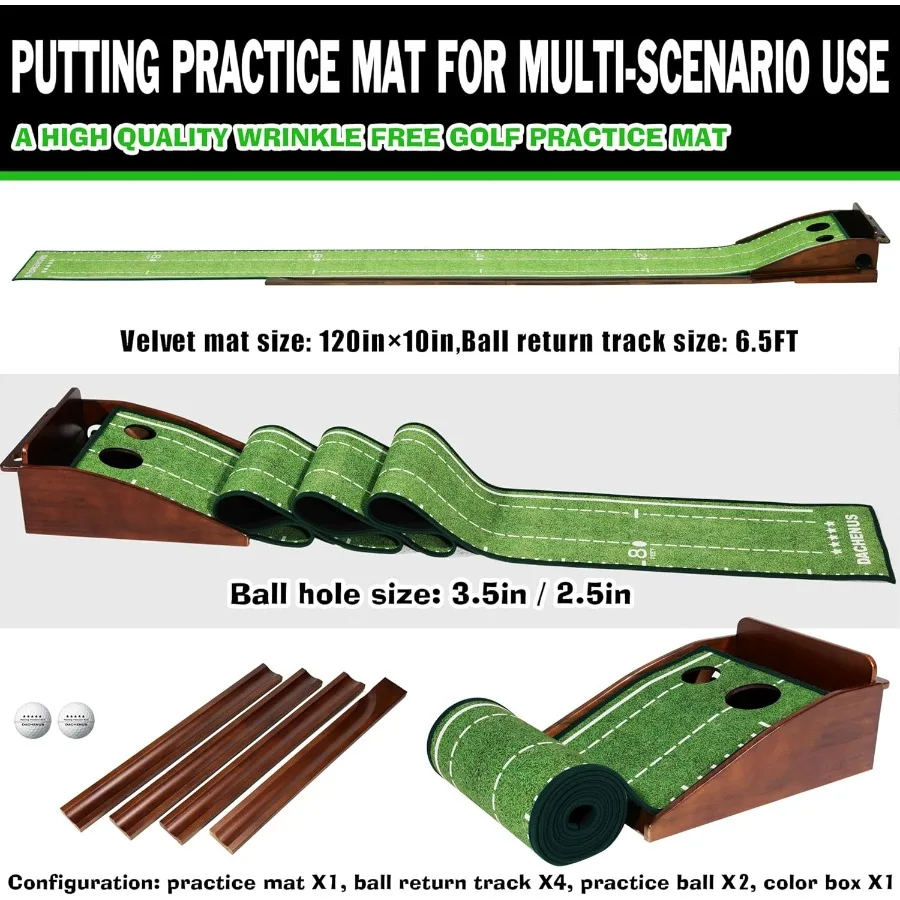 Indoor and Outdoor Golf Putting Mat with Automatic Ball Return System Perfect for Home Office Backyard Patio and Indoor Practic
