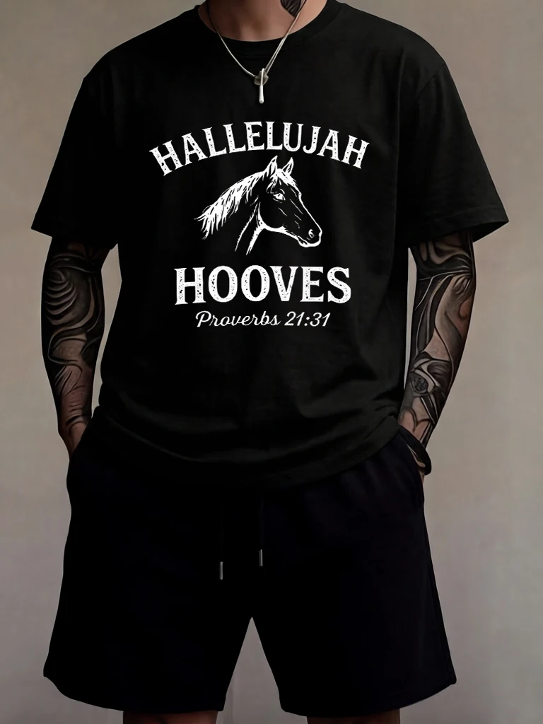 

A Horse With A Divine Perspective Prints Cotton Cool Short Sleeve To Man 2Pc Set Comfy Summer Britches Simple Running Streetwear