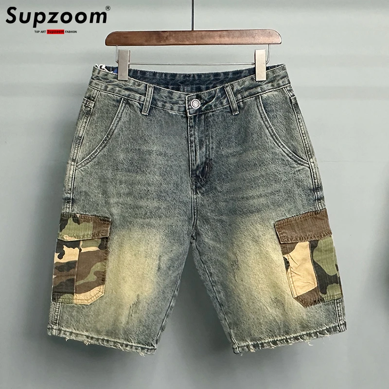 

Supzoom New Arrival Hot Sale Summer Loose Patchwork Trendy Youth Casual Cargo Retro Camouflage Pocket Denim Shorts Men